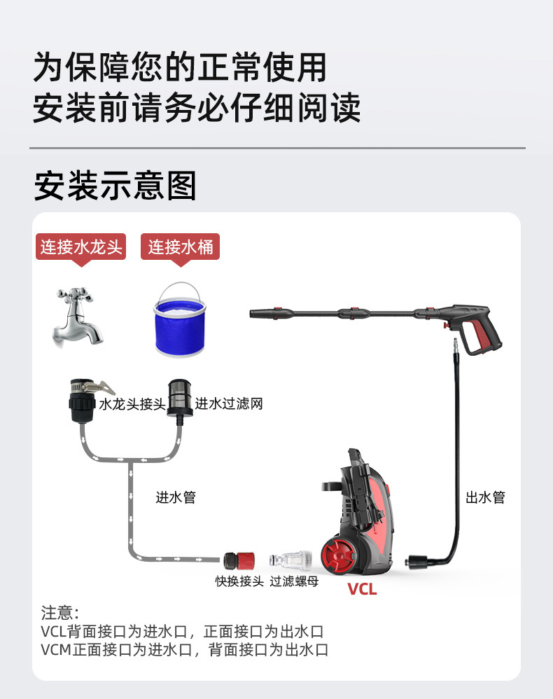 2000W high-power copper wire motor VCM-D Anlu car washer high-pressure water gun high-power 220V water pump household