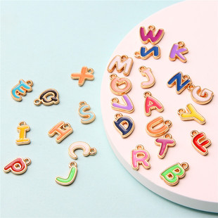 26 initials 9*12mm double-sided color English letters drop oil alloy pendant earrings necklace accessories pendant