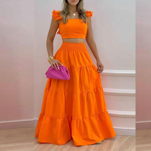 Cross-border 2025 New European and American Women's Fashion Solid Color Set Dress Sexy Strappy Dress Winter Dress Set for Women