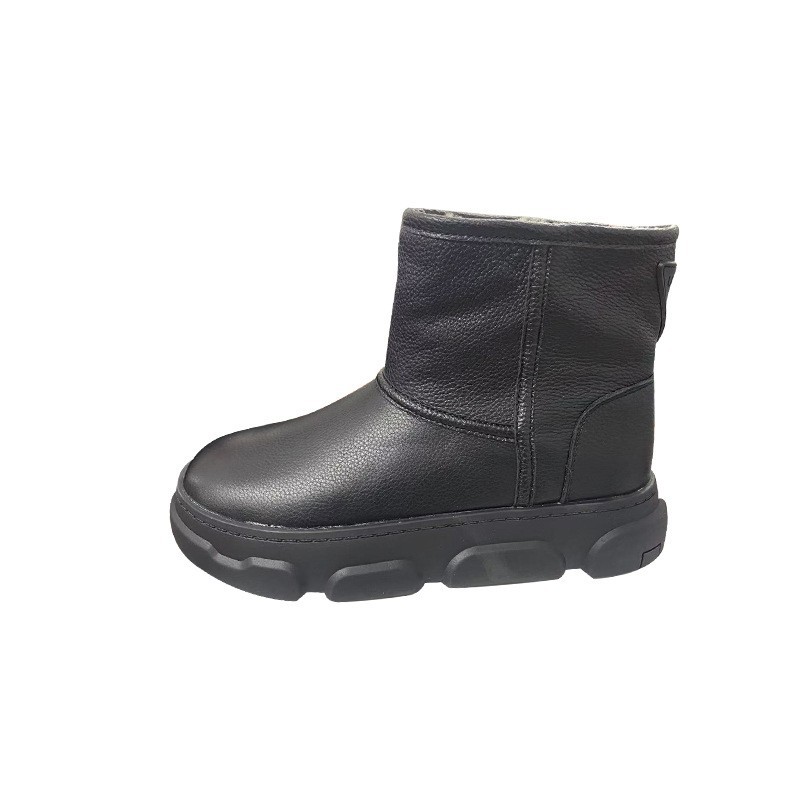 雪地靴女2024冬季新款真皮厚底加绒保暖休闲套筒丑萌大头面包棉鞋