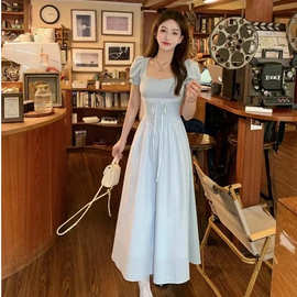 超仙的泡泡袖公主裙夏季韩版2023新款收腰显瘦中长款短袖连衣裙女