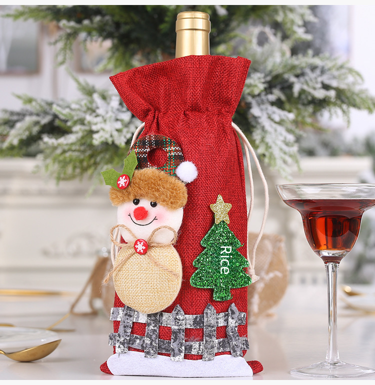 Capa para garrafa de vinho de natal em linho com desenhos_voghion.com