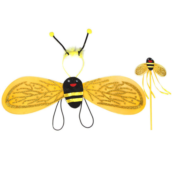 Children's Performance Costume Yellow Bee Three-piece Wings Set Halloween Princess Female Performance Gold Powder Props