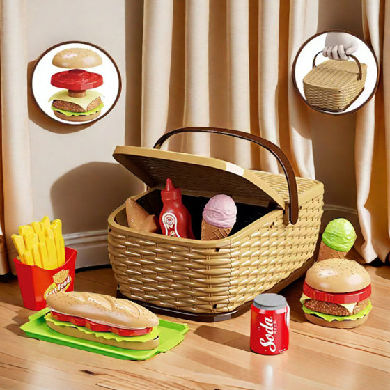 <Cross-border new products> Children's play house outdoor picnic play fruit basket hamburger pizza set toy gift