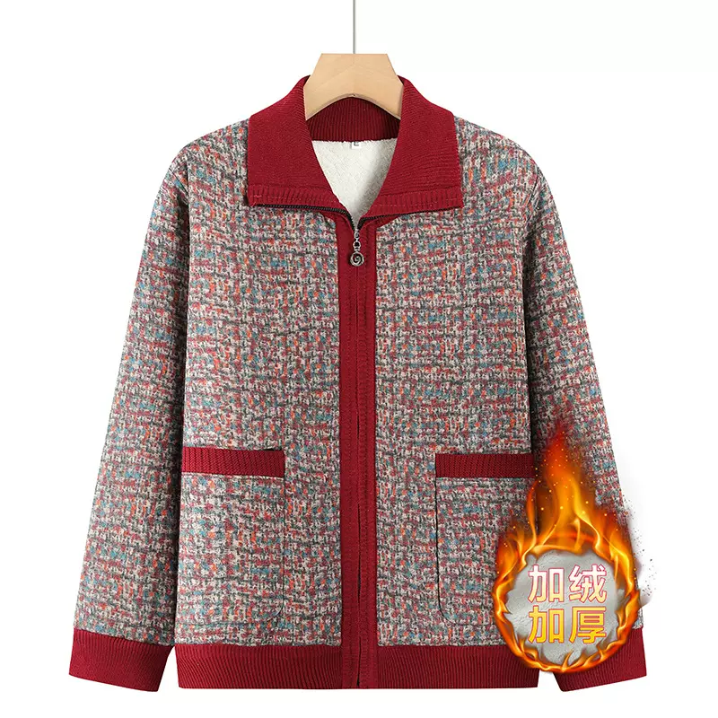 奶奶外套2025秋冬装新款中老年针织衫女妈妈加绒加厚开衫保暖上衣