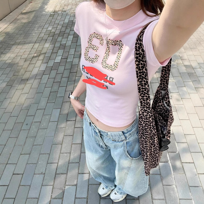 [210g 40 combed 92% cotton + 8% spandex back collar] slim slim shoulder short sleeve T-shirt women's summer powder