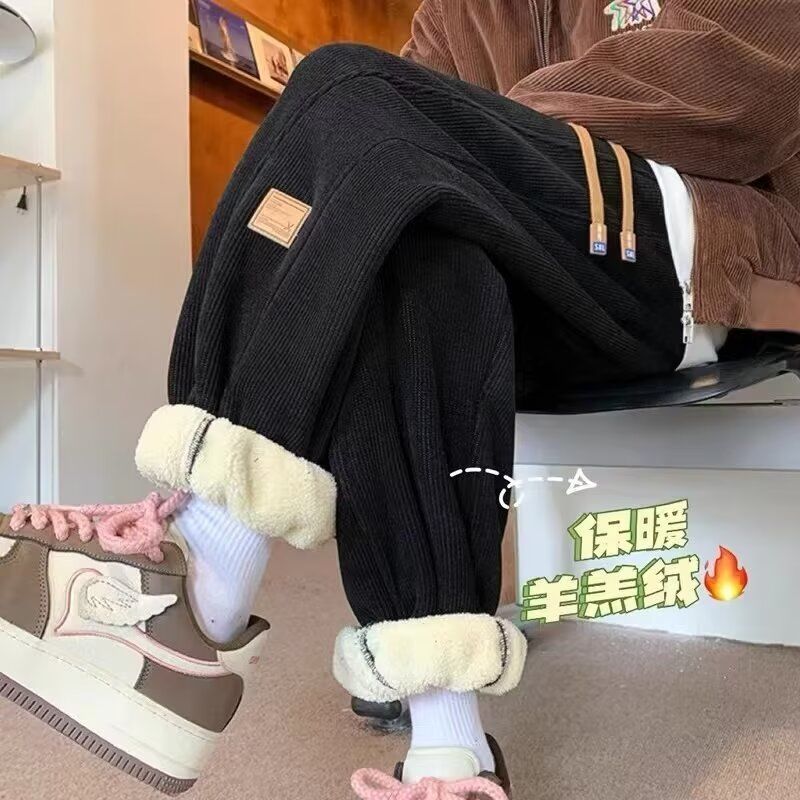 Fleece-Lined Thick Pants for Men, Winter Trendy Brand, Loose Versatile Lamb Fleece Casual Pants, Youth Trendy Stylish Sweatpants