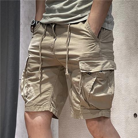 新しいメンズ夏アメリカンカーゴショーツメンズトレンディなブランド巾着大きいサイズマルチポケットトレンディな多用途ストレッチ5点|undefined