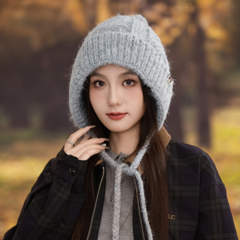 Korean Version Versatile Bear Patch Strap Knitted Autumn Winter Fashion Retro Pullover Outdoor Casual Warm Hat New_voghion.com