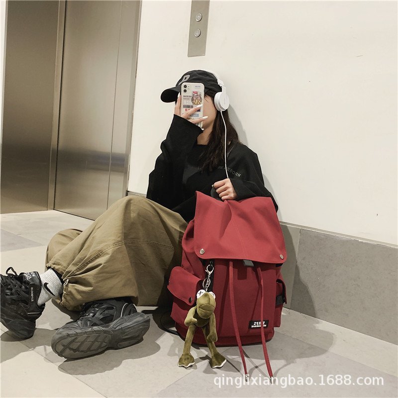 书包女大学生可印logo韩版复古潮牌背包男高中生大容量抽绳双肩包 书包女大学生可印logo韩版复古潮牌背包男高中生大容量抽绳双肩包