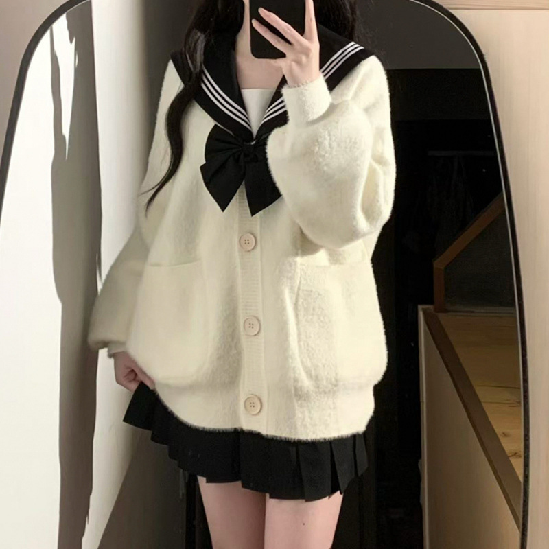 ミンクパイルのカーディガン学院の毛むくじゃら減齢fufu春のゆるい小柄なニットセーターjkコートの女性|undefined