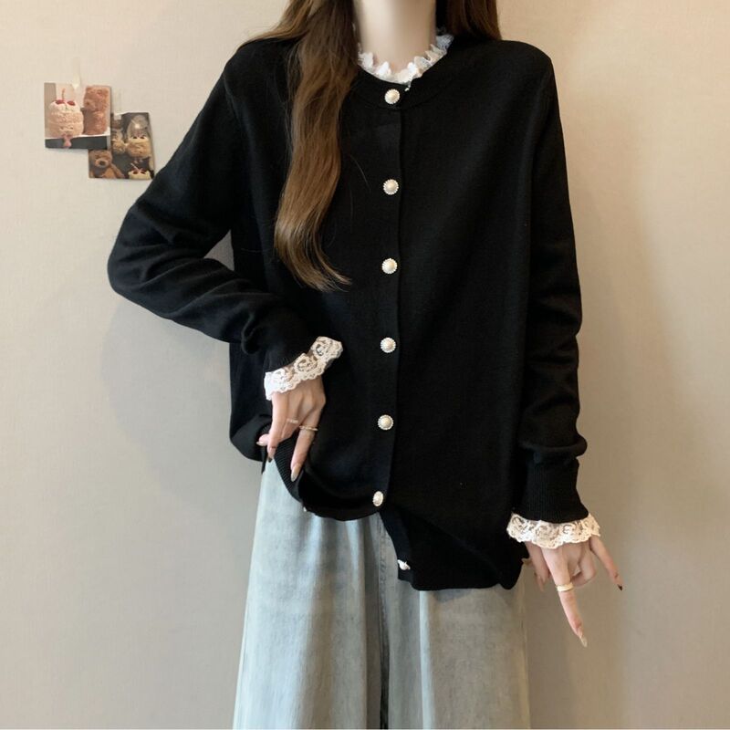 プラスサイズの女性のレース長袖 Tシャツ女性のための春と秋 2025 新しいファット mm ルーズ痩身ボディカバーボトリングシャツ|undefined