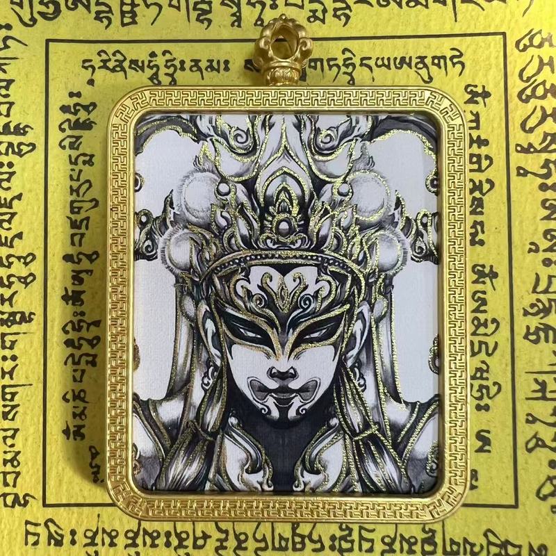 タンカ チベット手描き金塗装粗鉱石絵画コア国民トレンドペンダント九尾キツネ ザキラム ビッグブラックデーツ|undefined