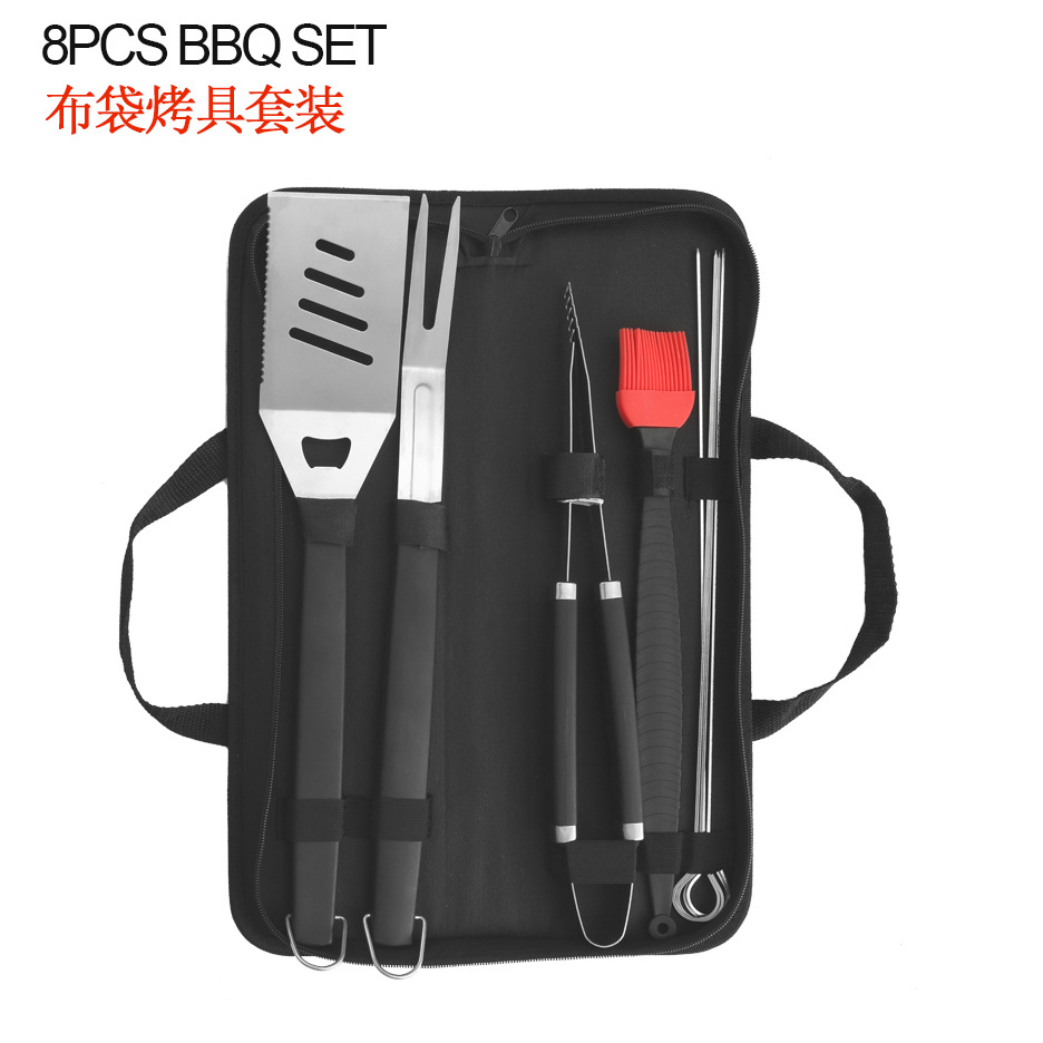 Fabricante en stock de acero inoxidable parrilla traje barbacoa bolsa 8 unidades traje hogar al aire libre portátil barbacoa herramientas
