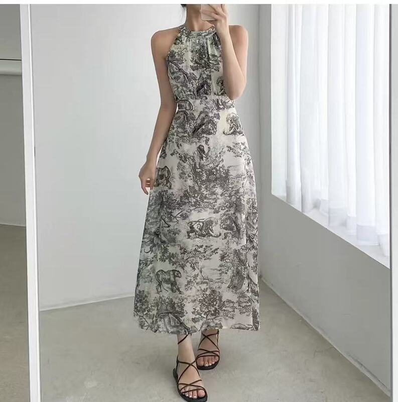 Sleeveless Suspender Dress for Women 2026 Summer New Design Ink Painting Style Waist-Cinching Slimming Long Dress