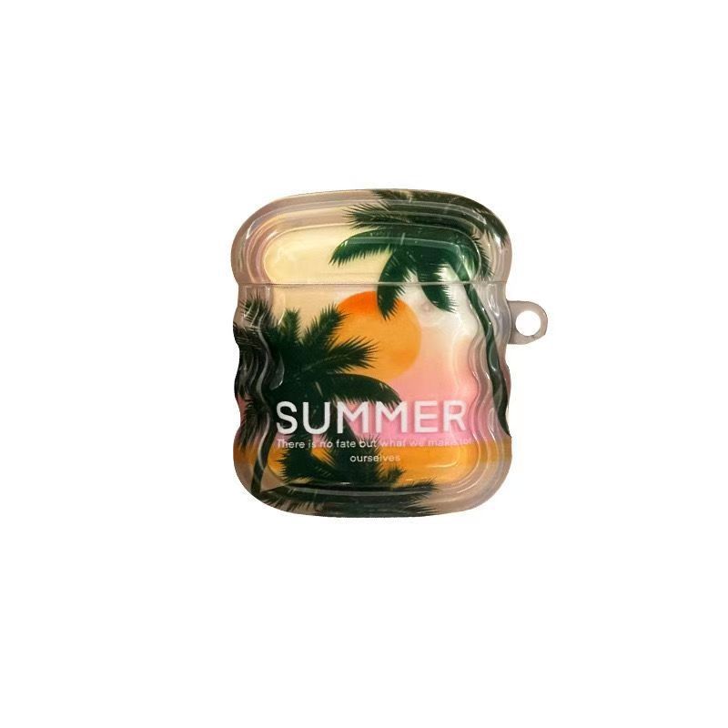 Adecuado para Apple Airpods 4 coreanos ins paisaje de árbol de coco pro3 auriculares bluetooth funda ondas