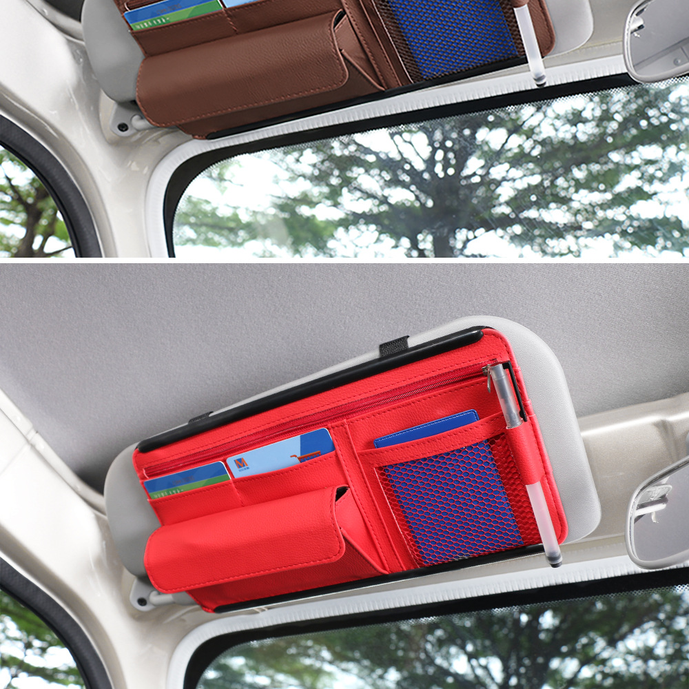 Car Sunshade Glasses Case, Document Receipt Holder, Car Rubber Frame Zipper, Multi-functional Card Bag Cosmetics Bag