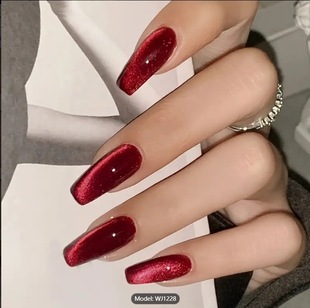 Europe and the United States Cross-border Long T Red Cat's Eye Wear Armor Cherry Red Cat's Eye Wear Fake Nail Nails
