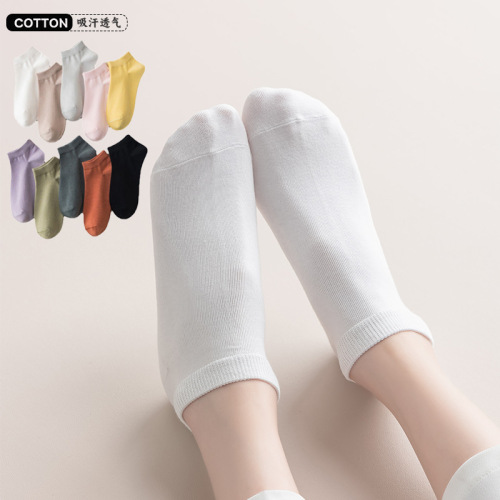 Women's Spring and Summer  Plain Cotton Ankle Socks, Low Top Invisible Slip-On Non-Slip No-Slip Boat Socks