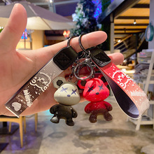 变身龙熊创意钥匙链卡通公仔汽车钥匙挂件可爱小熊玩偶树脂钥匙扣