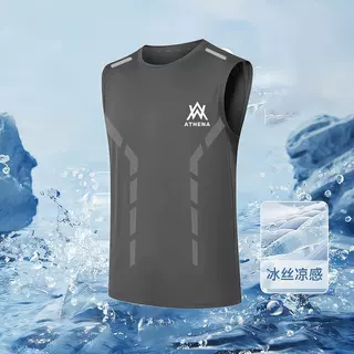 夏季男士冰丝透气背心运动健身打底衫宽肩训练无袖t恤坎肩速干