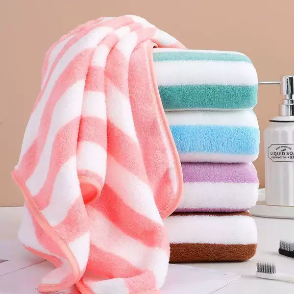 Coral Velvet Striped Towel for Home Use, Soft and Absorbent, Quick-Drying, Non-Shedding, Thickened, Suitable for Both Men and Women