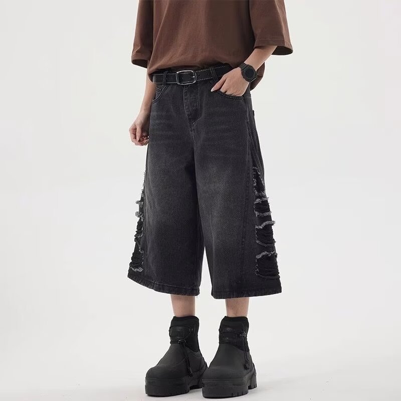 American Retro Washed Denim Shorts Men's Trendy Brand Summer New Casual Versatile Niche Cropped Pants Trendy