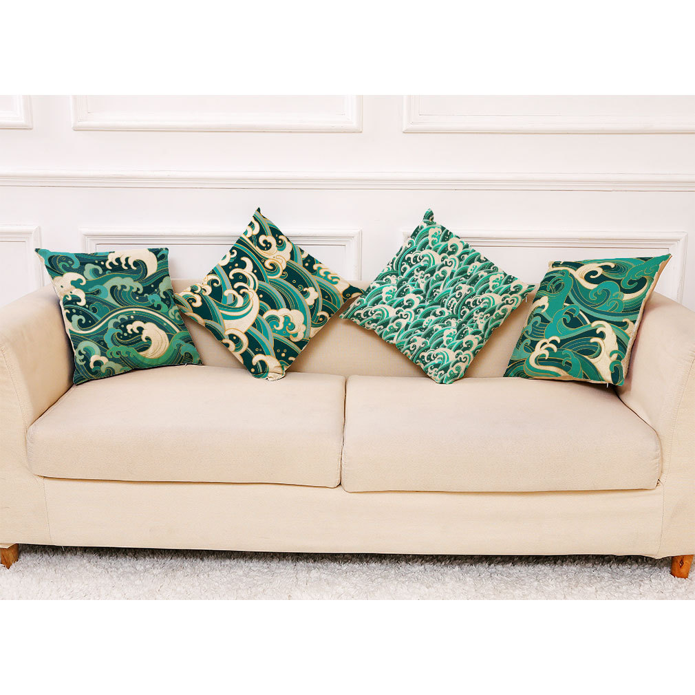 亚马逊 新款艺术浪花棉麻抱枕套 汽车靠垫办公室午睡抱枕厂家直销