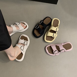 Thick Slippers Women's Summer Outer Wear 2024 New Korean Style Half Slippers Fairy Style Comfortable Casual Soft Flat Sandals