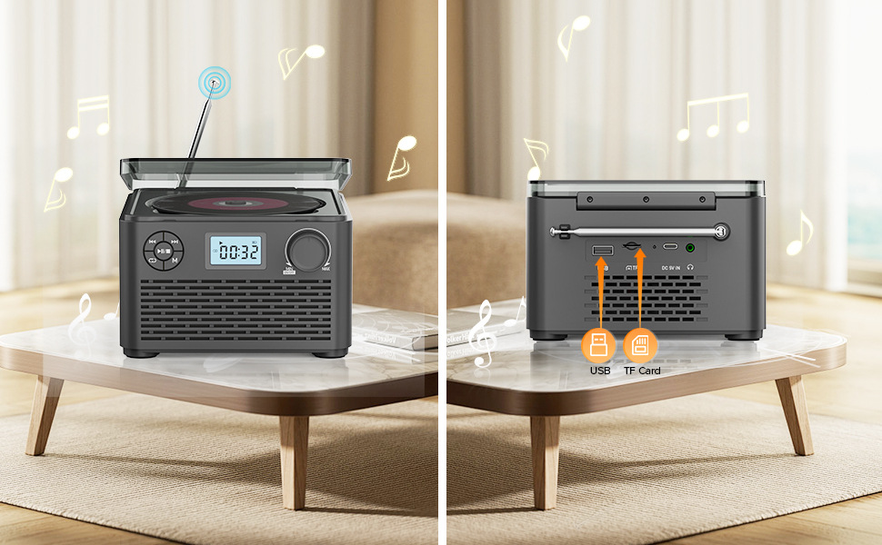Draagbare cd-speler met bluetooth-luidsprekers, radio en usb_voghion.com