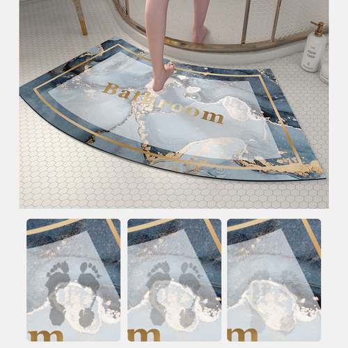 Bathroom curved floor mat, bathroom soft diatom mud absorbent mat, shower door non-slip quick-drying fan-shaped foot mat