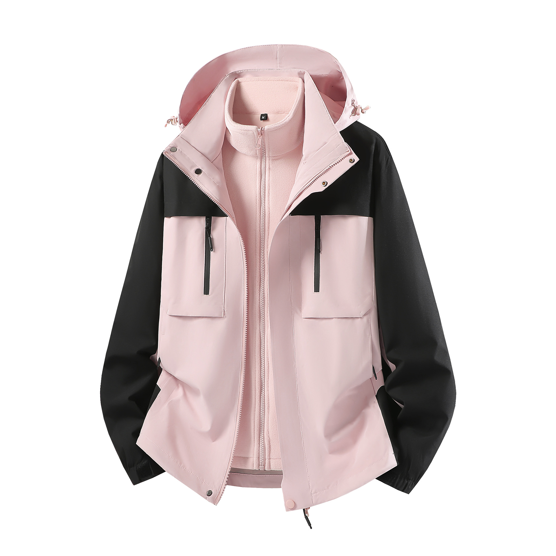 Men's and women's three-in-one detachable jacket, autumn and winter outdoor windproof and waterproof loose-fitting plus-size fleece-lined mountaineering jacket