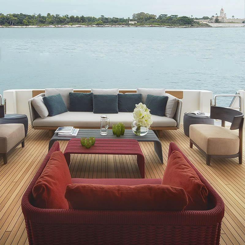 Sofá de jardín de ratán al aire libre Villa Garden B & B Sofá de teca nórdica simple al aire libre combinación de silla de mimbre tejida