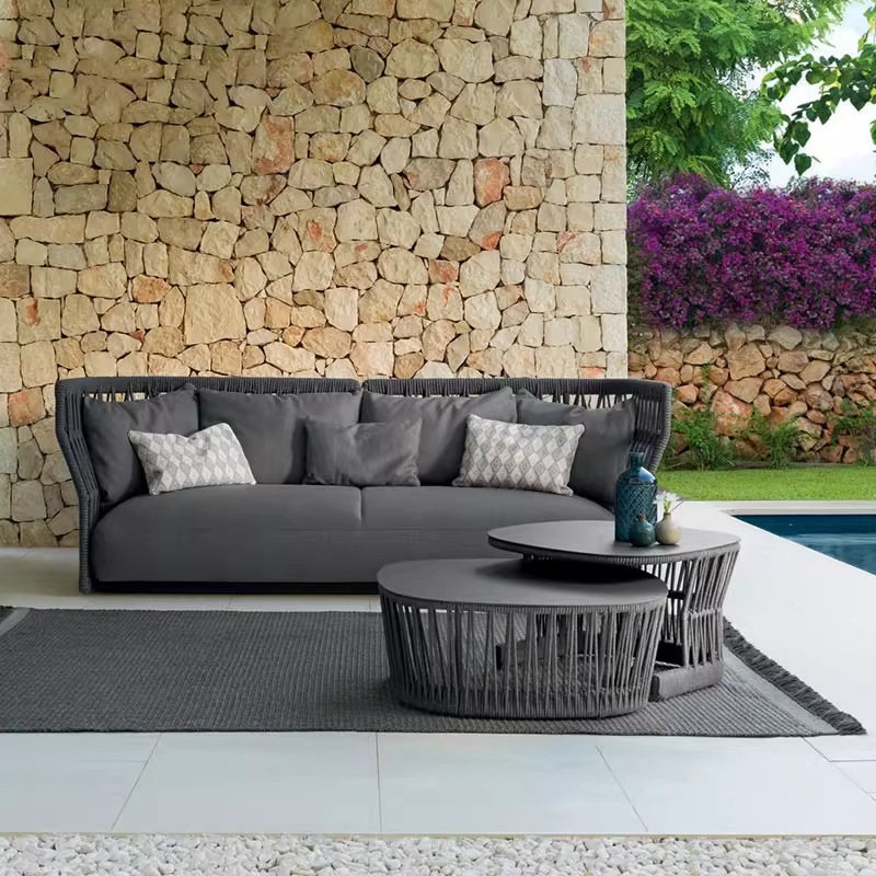 Sofá al aire libre patio tela de caña piscina al aire libre muebles de ocio doble combinación al aire libre silla de caña nórdica