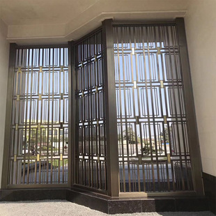 Hotel Villa Outdoor Engineering New Chinese Style Stainless Steel Courtyard Screen Sales Center Metal Partition Screen Door