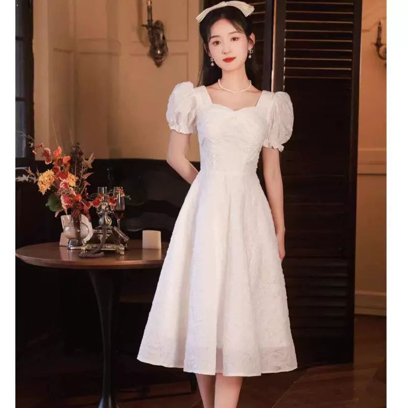 9387 女性のライトラグジュアリーニッチハイエンドフレンチハイエンドセンス認定登録白婚約ドレス女性のためのパフスリーブ|undefined