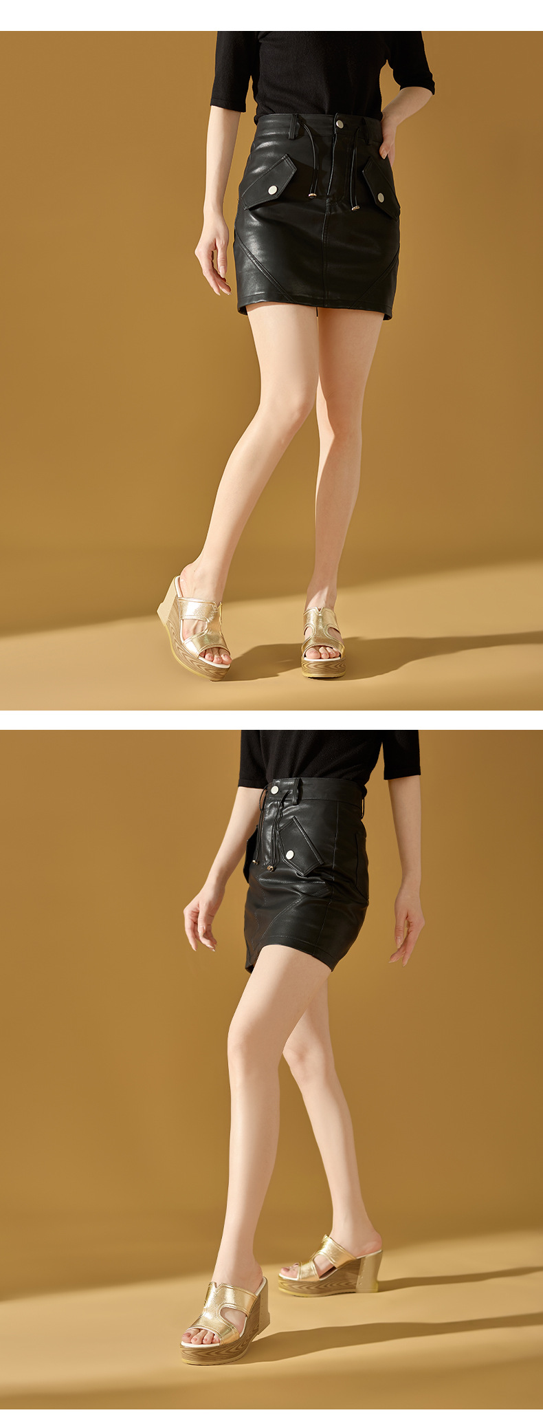 Dép sandal nữ quai chữ V đế xuồng cao gót 9 cm, mũi hở, phong cách tăng chiều cao — màu vàng, bạc chi tiết 5