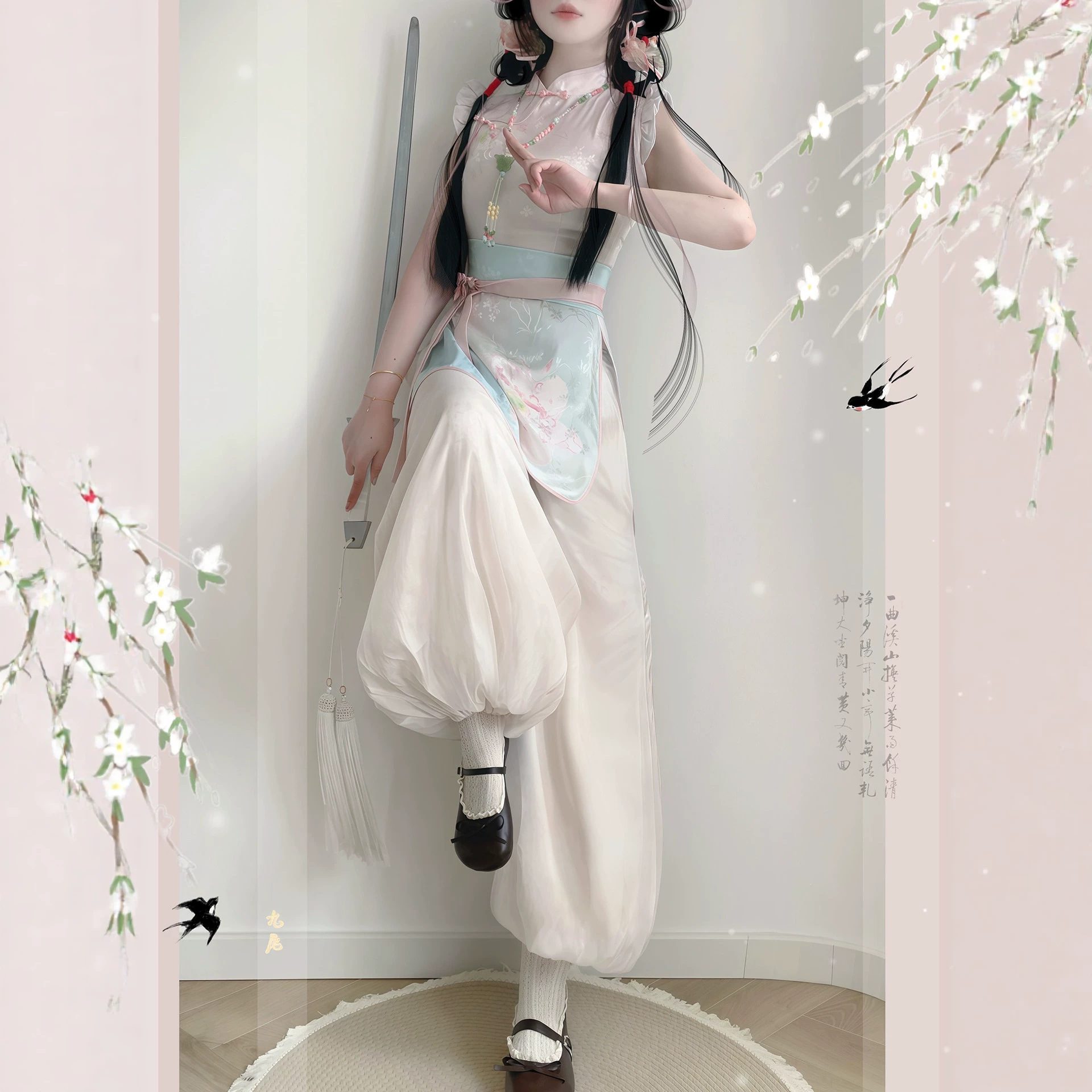 洛竹服饰原创汉服中华娘cos小厨娘立领旗袍小仙姑灯笼裤日常通勤