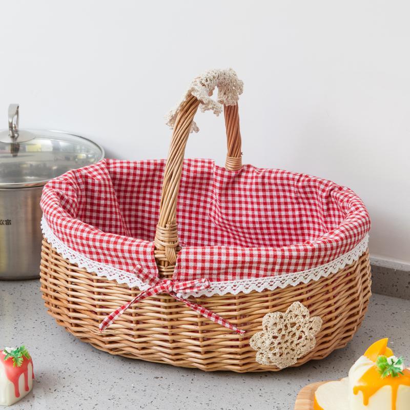柳編籃藤編籃收納籃菜籃雞蛋籃子手提編織野餐籃水果籃小禮品竹籃