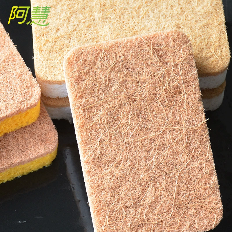 阿慧 Sisal pulp cotton sponge, decontamination dishcloth, water-absorbent cleaning brush, pot not easy to get oily, magic sassafras