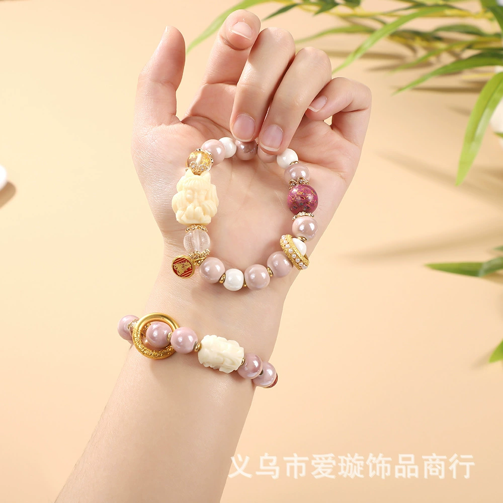 Китайский браслет из серого стекла Bejing Yonghe Xiang Jixiang, большого лакированного бисера Цзяо Фенцзю, фарфоровая розовая лента, ферогаванец, транспортировка керамический резной браслет