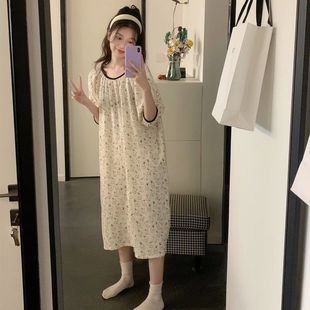 Summer Thin Short-Sleeved Cute Rabbit Nightgown for Women Summer Internet Celebrity Style Sweet Loose Large Size Can Be Worn Outside Home Clothes