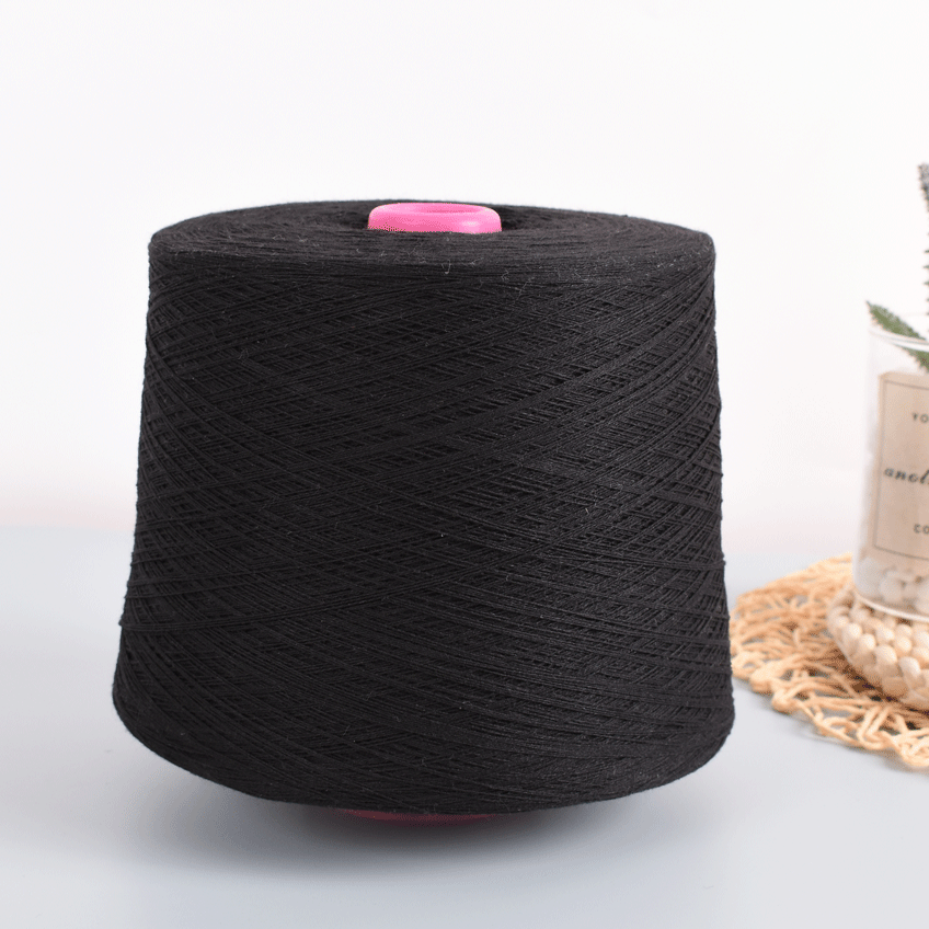 16支涤纶特黑纱现货 黑短涤针织袜用仿大化纤环纺黑纱源头厂家