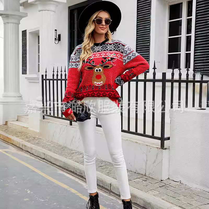 Autumn and winter Christmas tops women's foreign trade cross-border pullover women's sweaters Christmas new sweaters women's factory direct supply