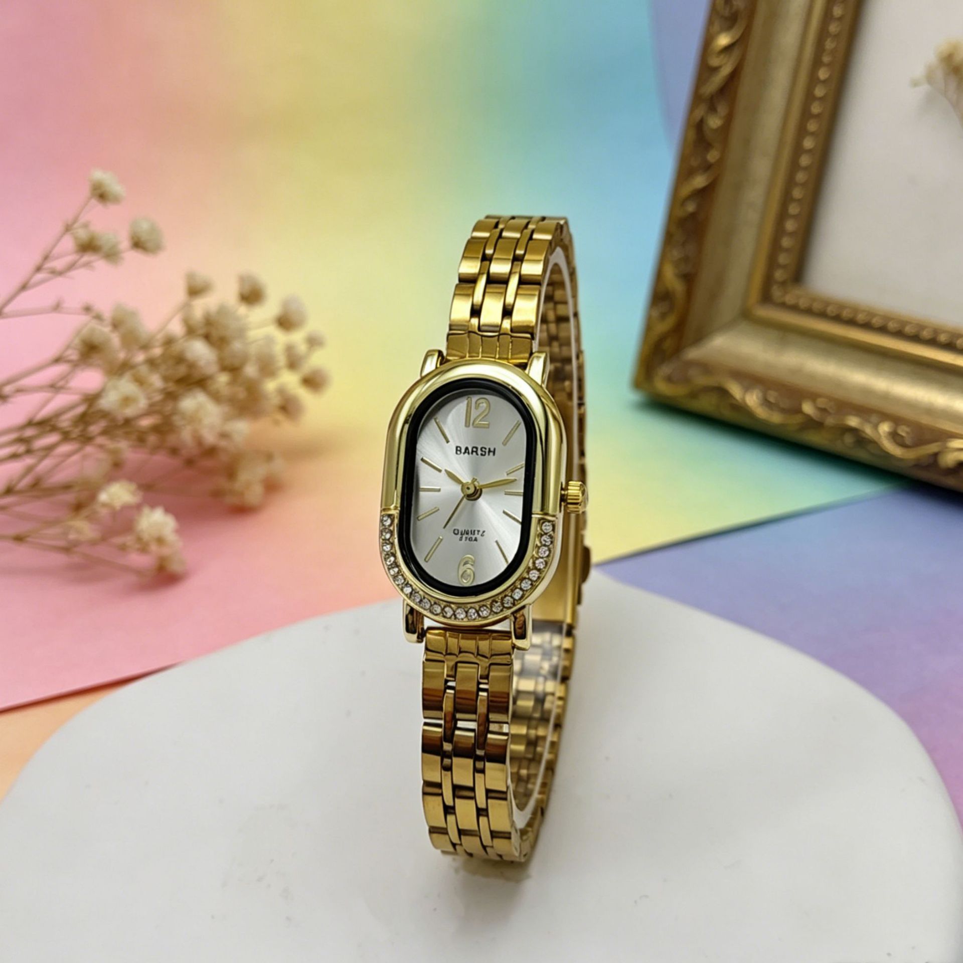 New Style Women's Watch, Elegant Diamond-Encrusted Oval Design, Fashionable and High-End, Steel Band, Niche Student Model, Popular Foreign Trade Item