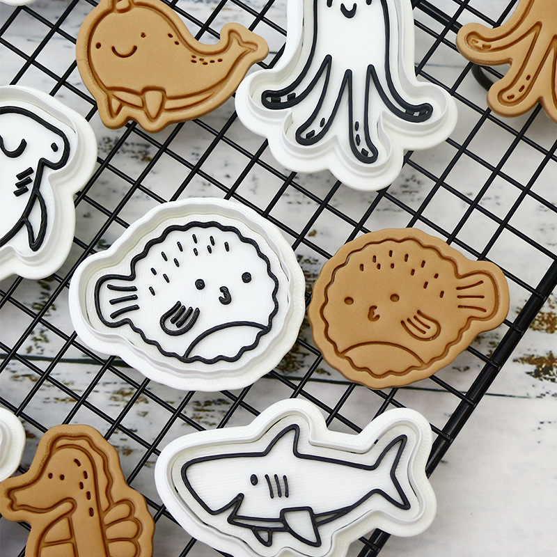 Moldes para galletas de vida marina, cangrejo, pulpo, delfín, para hornear, DIY, moldes 3D para cortar y prensar glaseado