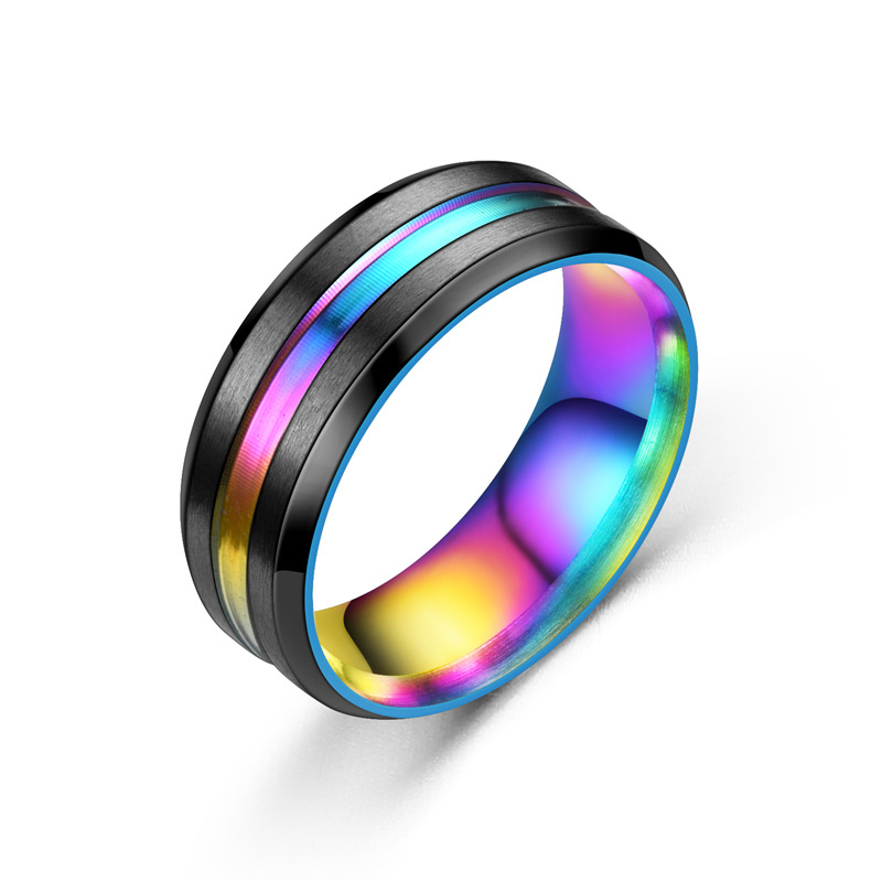 Neue Einfache Titan Stahl Abgeschrägte Kante Geschlitzte Farbe Ring Großhandel Nihao Schmuck display picture 6