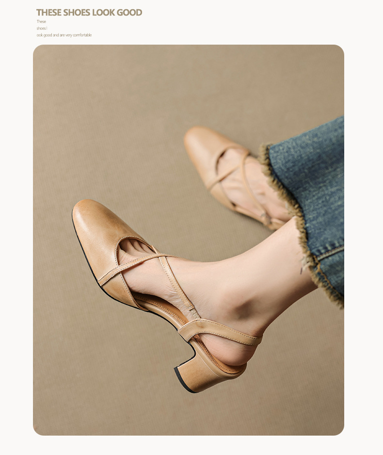 Sandal cao gót nữ mũi nhọn quai chéo buộc dây, gót vuông ổn định — màu trắng ngà chi tiết 10