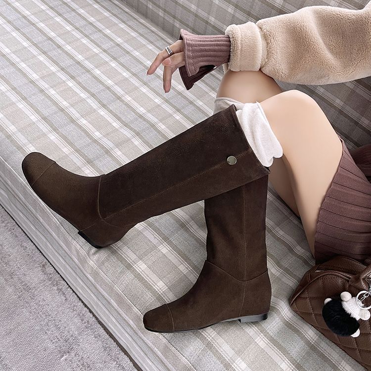 But knee boots women's autumn and winter 2024 new boots low heel knight boots frosted leather knee high boots