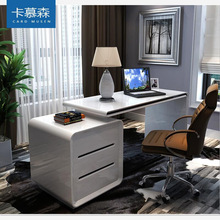 简约现代家用电脑桌台式办公桌写字台 白色烤漆美容店书桌书柜